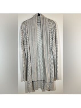 Beyond Yoga Cream and Gray Striped Open-Front Cardigan
